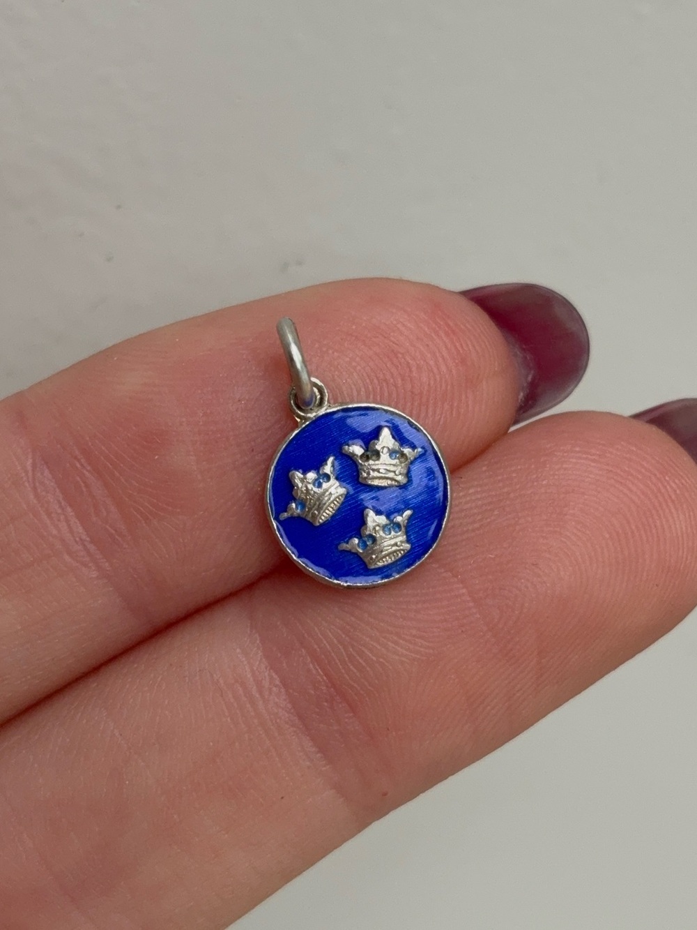 Vintage Sterling Silver Enamel Swedish Three Crowns / Tre Kronor Charm Pendant